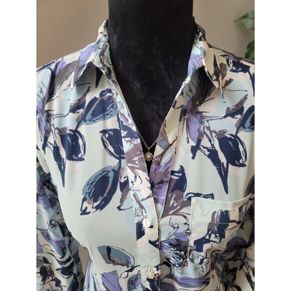 The Limited Button Up Blouse Women's Small Multicolor Floral Long Sleeve Stretch - Picture 3 of 11